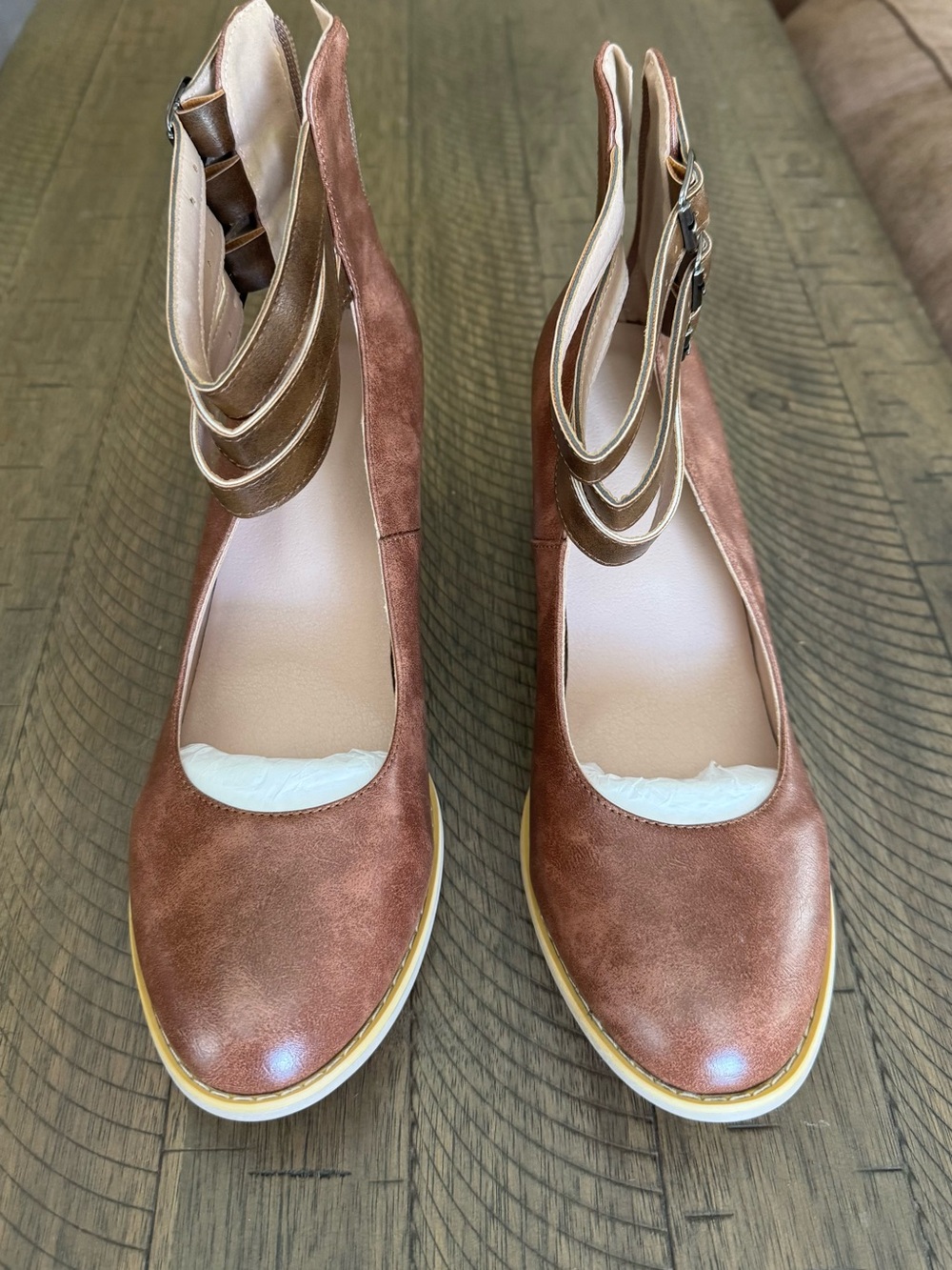 Women's Brown Ankle-Strap Round-Toe Flats